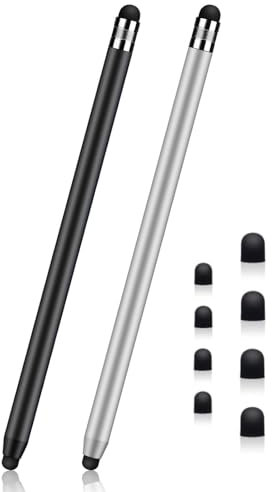 Stylus Pens for Touch Screens,2 Pack Touchscreen Pen 2 in 1 Rubber Stylus Pen for Tablets,iPad,iPhone,Smartphones, All Universal Touch Screen Devices（Black + Silver）