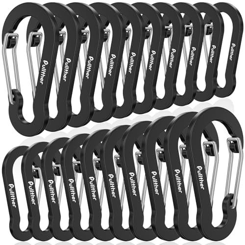 pullther Lot de 20 Mousqueton Multifonction, 50mm/1.96'' Mousquetons Porte Clé, Mini Mousqueton en Aluminium, pour Sports de Plein Air, Randonnée, Camping et Pêche - Noir