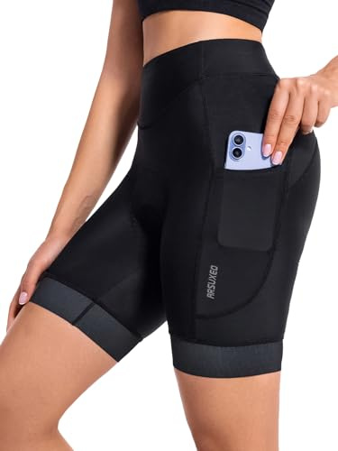 ARSUXEO Cykelbyxor dam 4D vadderade cykelbyxor cykling underkläder med stoppning fickor cykling tights 575, svart, L