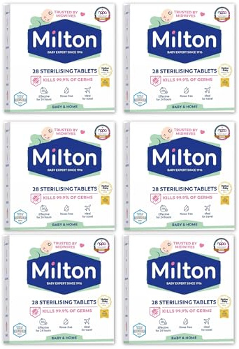 6 x 28 Milton Sterilising Tablets for Cleaning Baby Feeding Accessories and Breastfeeding Equipment Cleaning Baby Bottles Rinse-Free Ideal for Travel Home Household Hygiene (168 Tablets)
