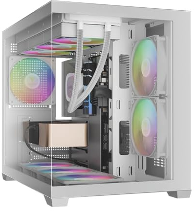 GAMDIAS Aura GC10m V2 Bianco Micro-Tower Computer Case / Gaming Cabinet | Supporta Micro-ATX, Mini-ITX | Pre Installato Side 2 x 120mm ARGB/Posteriore: 1 x 120mm ARGB Fan