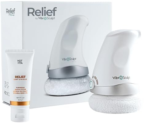 Vibro Sculpt Relief Massagegerät mit Gel - Muskel- & Gelenkschmerzlinderung für Beine, Rücken, Füße & Schultern - Eukalyptus, Arnika & Kurkuma Gel für Prellungen, Schwellungen, Nerven & Arthritis