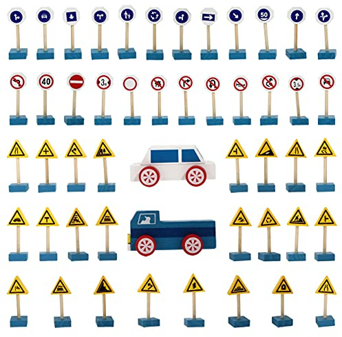 Toyvian Jouets Panneaux De Signalisation Routière Bois pour Garçon Et Filles Jeu Éducatif De Reconnaissance des Panneaux Développement Coordination Œil-Main pour Apprentissage Maternelle