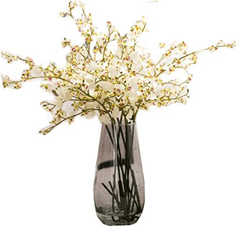 Orchidea Artificiale con Fiori Finti e Vaso di Vetro, Orchidea Finta di Seta a Forma di Ballerina per Regalo Festivo, Fiori Artificiali Bianchi/Gialli, pianta Artificial