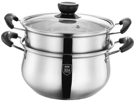 HIAKDOFT Olla Vaporera De Cocina De Acero Inoxidable Con Tapa y Asas Aislantes Anti-deslizantes Apta Para Cocer Al Vapor y Guisos Domésticos Olla Multifunción