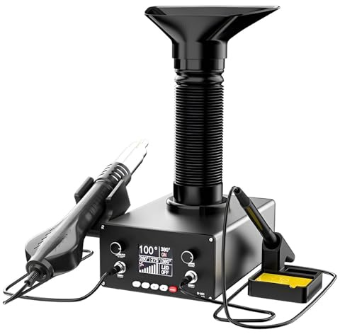 Solder Fume Extractor - 3 in 1 Smoke Purifier and Absorber with Soldering Station & Hot Air Blower for Laser Engraving, Soldering, Welding, Dust and Smoke Removal