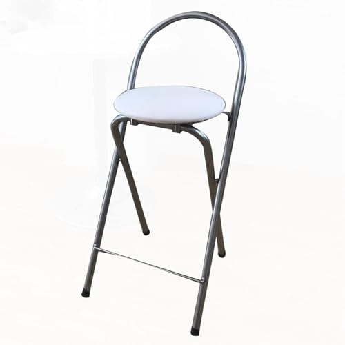Sgabello da bar pieghevole bianco con schienale e poggiapiedi, sedia imbottita per cucina, sala da pranzo, uso domestico, 54,9 cm, design salvaspazio portatile