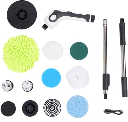 Cepillo de limpieza eléctrico inalámbrico, multifuncional, con 9 cabezales y barra telescópica, IPX7, resistente al agua, 2 velocidades, 2500 mAh para baño, cocina, coche, suelo, muebles