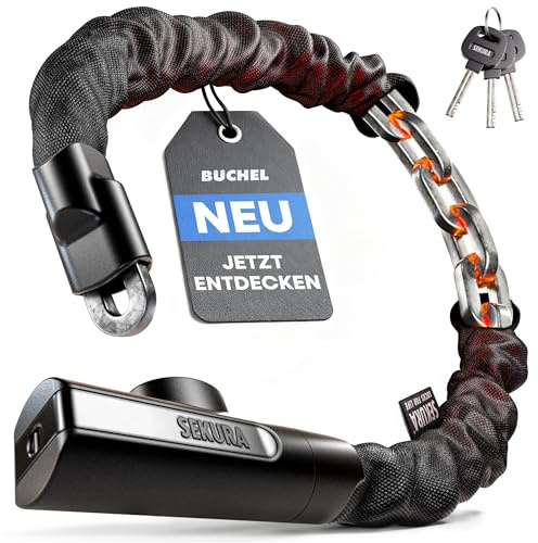 BÜCHEL Sekura - Candado para bicicleta de alta seguridad, 90 cm, con disco Detainer Lock de acero endurecido de 8 mm, candado de cadena para bicicleta eléctrica, bicicletas, scooters & Co para ciudad