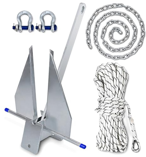 SajoSolid Heavy Duty Boat Anchor Kit, 5/8/10/13/18/25 lb Galvanized Danforth Anchor with Anchor Chain, Shakles and Boat Anchor Rope, Fluke Anchor Kit for Boats Pontoon, Deck, Fishing, and Sail