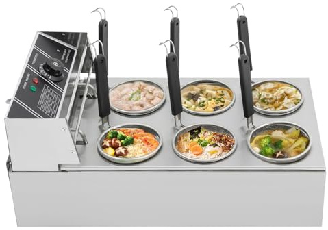 Loobiiny Cuiseur à pâtes électrique 20 l 60-200 °C 2000 W en acier inoxydable commercial avec 6 carots, 64 x 35 x 31 cm, cuiseur à pâtes pour restaurants