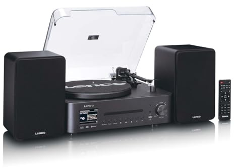 Lenco MC-760BK Tocadiscos con Altavoz - Tocadiscos de 60 W - Reproductor de Vinilo Bluetooth 5.3 - Reproductor de grabación - Dab+ - Madera/Negro