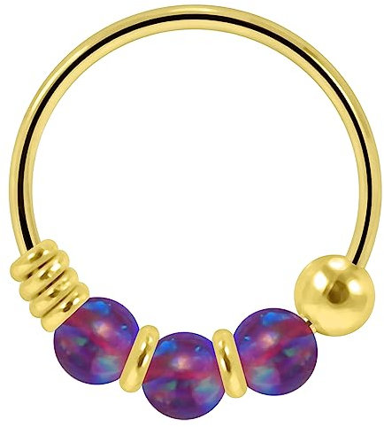 Monster Piercing 14K Gelb Gold dreifach lila Opal Perle 22 Gauge Hoop Nasenring Nase Piercing
