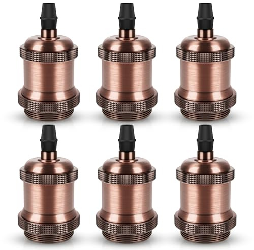 DiCUNO E27 vintage solid Lampenfassung, Red Copper, DIY Zubehör, 6er Pack | Aluminium&Keramik Lampenhalter, E27 Sockel für Glühbirne, Antiker-Look für Wand-, Tisch- & Deckenleuchte, ideal für Café, Bar