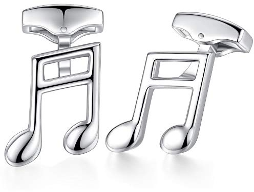 HONEY BEAR Nota musical Gemelos para hombres -acero inoxidable para regalo de boda de negocios,Plata