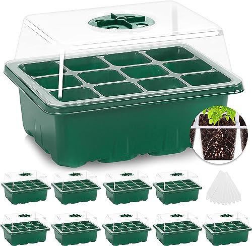 MIXC Seed Trays, 10 Pack 120 Cells Seed Trays for Seedlings Reusable Seed Trays with Lids Propagator Tray Growing Starter Tray, Germination Trays Kit Plastic for Greenhouse/Garden Green