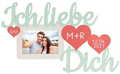 LAUBLUST LED Bilderrahmen Herzensliebe - Personalisiertes Geschenk zur Hochzeit | Holzbilderrahmen - Fotoformat 10x15cm