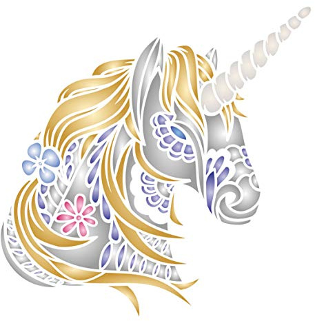 Schablone mit Einhornkopf, 21,59 x 21,59 cm (M) – Stencil Company Original Deko Tribal Pferd Pony Einhorn Schablone