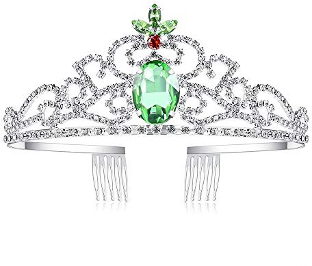 Lovelyshop Diadema di strass con diamante verde compleanno principessa Tiana corona