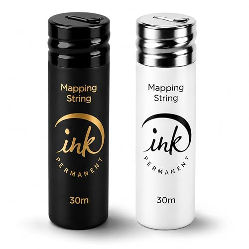 Ink Permanent Augenbrauen-Mapping-Saite Schwarz-Weiß 60m PMU | 2 Flaschen à 30m (schwarz & weiß) mit integriertem Schneider, ideal für Microblading auf jedem Hautton.