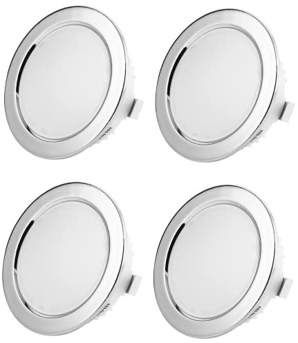 Sweet Led 4x Set 12V LED Einbaustrahler, 3.5W Kaltweiß (6500K), Möbel Einbauspots Flach – IP44 Wasserdicht für Bad & Küche, Ø58-60mm Bohrloch, 21mm Einbautiefe – Chrom