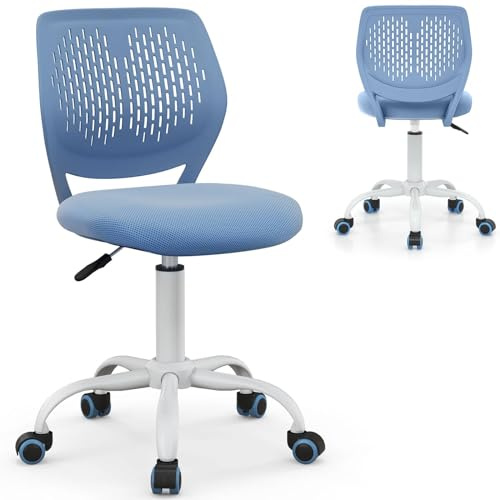GYMAX Kids Desk Chair, Height Adjustable Study Chairs with PU Casters, Gas Lift, Children Swivel Computer Chair for School Home, Load Capacity 110kg (Blue)
