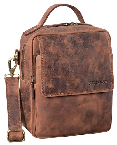 STILORD Gideon Leder Umhängetasche Herren Vintage Kleine Schultertasche mit Henkel Ledertasche Männer Retro Messenger Bag für 10 Zoll Tablet aus echtem Leder Farbe:aneto - braun