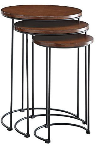 Carolina Chair & Table Astra Round Nesting 3-Piece Tables Set - Modern Powder Coated Black Metal Frames with Stained Wood Tops - Space Saving Accent Furniture for Living Room, Bedroom (Chestnut/Black)