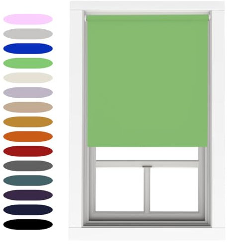Lime Green Blackout Roller Blind Metal Fittings Trimmable UV Protection Thermal Properties Premium Fabric Home Office Bedroom Kids Room Child Safe Easy Fit Green 60cm Width x 160cm Drop