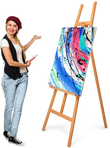Artina Holz Staffelei klappbar – hochwertige & massive Atelierstaffelei aus Buchenholz für Keilrahmen bis 120 cm Höhe – Staffelei Holz Groß mit Malauflage für Künstler - Sevilla