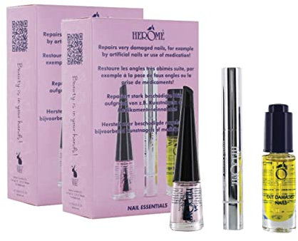 Herome 2-Pack 3-in-1 Maniküre Set für Nägel -1 set- stärkende Nagelöl, Serum für die Nagelhaut und Nagelhärter - verstärkt beschädigten Nägel (Nail Essentials Set Rosa)