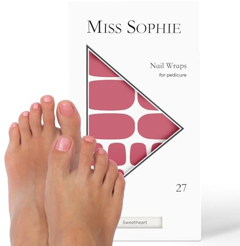 Original Miss Sophie Pedi Wraps I Sweetheart Pedicure I 27 ultra-dünne Nagellack-Streifen einfarbig in Rosa I Für Fußnägel I Hält auf Natur- sowie lackierten, Acryl-, Gel- & Shellac-Nägeln