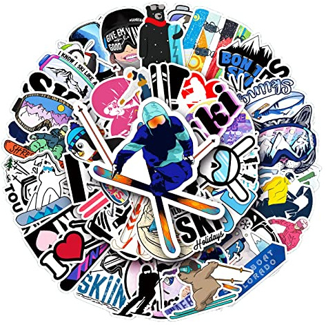 LYunMu 50 Pcs Ski Stickers for Kids Teens Adults Boys Girls Gift,Stickers Pack for Laptop,Skateboard,Luggage,Car,Bike,Cup,Computer,Water Bottle Decor,Skiing Vinyl Waterproof Sticker Decals