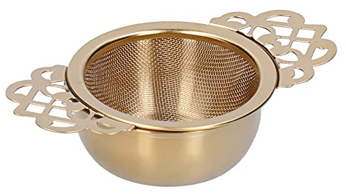 Serlium Tea Strainer, Stainless Steel Tea Infuser Double Ear Loose Tea Infuser with Drip Bowls Ideal for Loose Tea Juice Coffee Filter(Gold)(Gold)