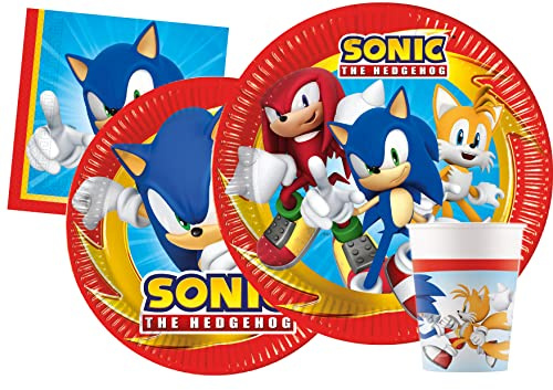 Ciao - Partygeschirr Party-Set Sonic Modern für 24 Personen (112 pcs: 24 Pappteller Ø23cm, 24 Pappteller Ø20cm, 24 Becher 200ml, 40 Servietten 33x33cm)
