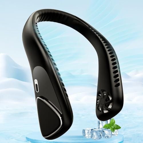 Ventilador de cuello, ventilador de cuello sin aspas con batería recargable de 5000 mAh, bajo ruido, diseño antideslizante, ángulo ajustable de 3 velocidades y 360°, ventilador personal manos libres