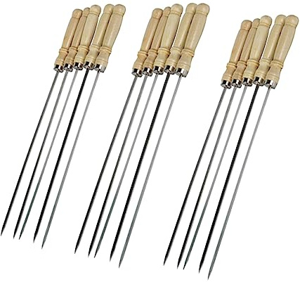 OFFSCH Brochettes de Barbecue Réutilisables Design Plat en Acier Inoxydable Lot de 25 Manche en Bois Bords Lisses, Solides pour Dîner en Famille et Usage Quotidien