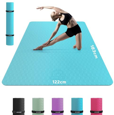 HAPBEAR Yogamatte XXL- Extra Groß Breit Yoga Matte, TPE Sportmatte Fitnessmatte rutschfest 183cm x116mx6mm Dicke,Ultra Haltbar, Gymnastikmatte für Pilates, Gym, Zuhause, Workout- Blauer See