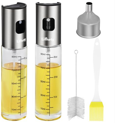 Lifhety 2 Piezas Pulverizador Aceite Spray, 100ml Spray Aceite Cocina Cristal, Dosificador de Aceite de Oliva, Difusor de Aceite Aceitera para Freidora de Air, Airfryer y Vinagre