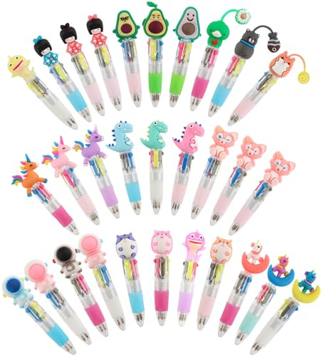 30 Pezzi Animale Colorate Penne, 4 Colori Mini Multicolori Con Adorabili Animali Kawaii, Gadget Compleanno Bambini
