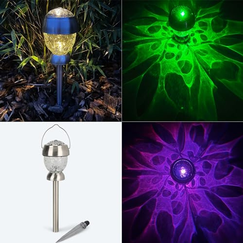 4er Set LED Solarlampen für außen mit BLÄTTER Lichtspiel - Warmwei und Farbwechsel, 42 cm groß - Solarleuchten auch zum Aufhängen oder als Tischleuchte - Deko für Balkon, Terrasse und Garten