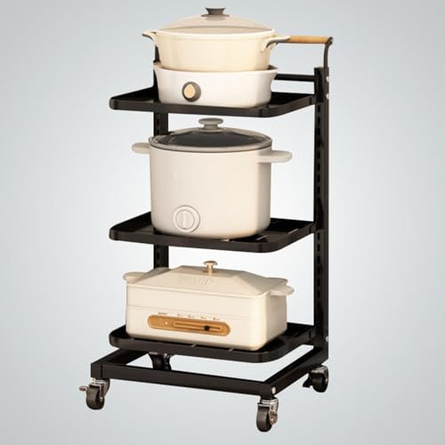 Pan Stands for Worktops Kitchen Shelf Organiser Storage Pot Lid Holder While Cooking Cupboard Organiser Shelf Wide,Black-3 * 3boards