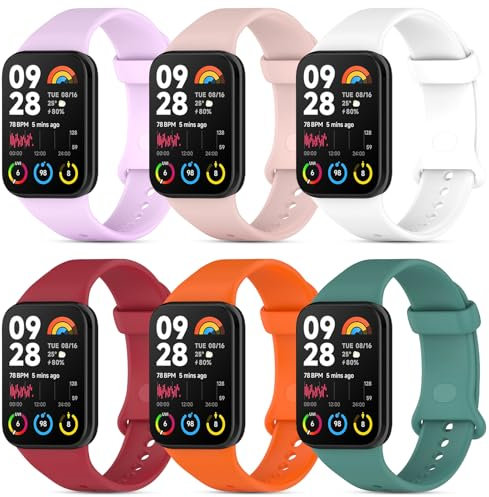 BDIG 6 piezas Correas Deportivas de Silicona Compatibles con Xiaomi Smart Band 9 Pro/8 Pro Mujer y Hombre, Pulseras de Repuesto Suaves Compatibles con Xiaomi Smart Band 8 Pro
