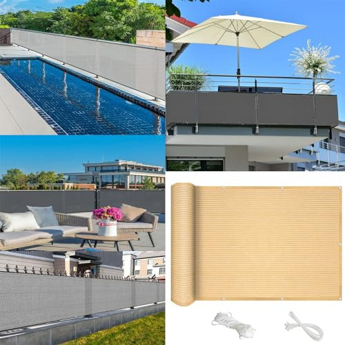 Balcone 70 x 150 cm Protezione UV Resistente alle intemperie Paravento per Terrazza Cortile Terrazza Giallo Sabbia con Fascette per migliorare il tuo spazio esterno