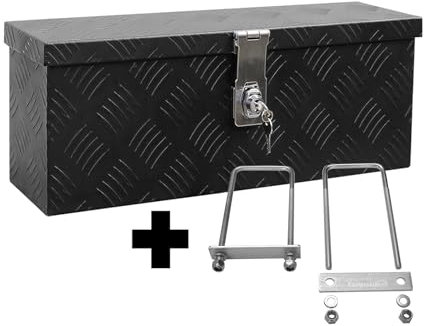 TRUCKBOX DB015 Schwarz + inkl. Montagesatz MON5002 Deichselbox, Werkzeugbox, Alu Riffelblech, Alubox, Staukasten, Anhängerkiste - ca. 13 Liter, Edelstahlhaus GmbH