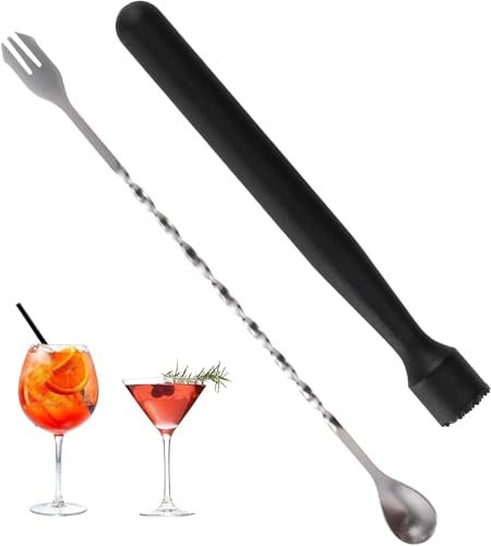 2 Piezas Cóctel Trituradora Y Cuchara, Acero Inoxidable Cóctel Muddler, Mezclador De Frutas, Utensilios Profesionales para Mezclar Frutas Y Bebidas, Ideal para Uso Doméstico Y En Bares
