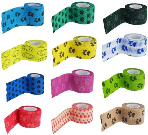 ZEPIQOR 12 Stück Selbstklebende Bandage für hund Vet Wrap Pet Kohäsive Bandage Selbstklebender Verband für Haustier Pferd Cohesive Bandages Elastische Binde Haftbandage für Handgelenk Knöchel Finger