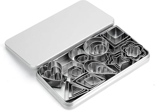 Selecto Bake Set di 30 formine per biscotti piccoli per tagliare argilla polimerica, pasta per pasticceria, crosta e frutta, timbri in metallo, stella, fiore, esagonale, rotondo, cuore, quadrato