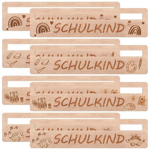 Tenare 8 Stück Holz Lesehilfe für Schulkinder - Einschulungsgeschenk mit Lesezeichen für Kinder, Schulkind Geschenk zum Schulanfang für Schultüte, Buchliebhaber & Erstklässler