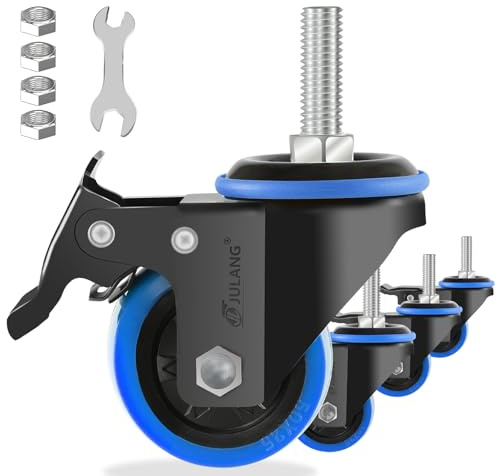 JULANG Lenkrollen, 5,1 cm, Gewinde, strapazierfähig, 4 Stück | (4, blau, 5,1 cm (1 cm-16)), Doppelverriegelung, glatt und leise, rollend, für Drahtregale, Wagen, Möbel
